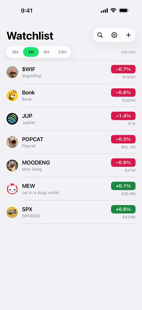 Watchlist in light mode